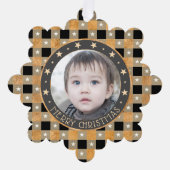 かわいい金ゴールドバッファロープレイド&スターズメリークリスマス オーナメントカード (正面)