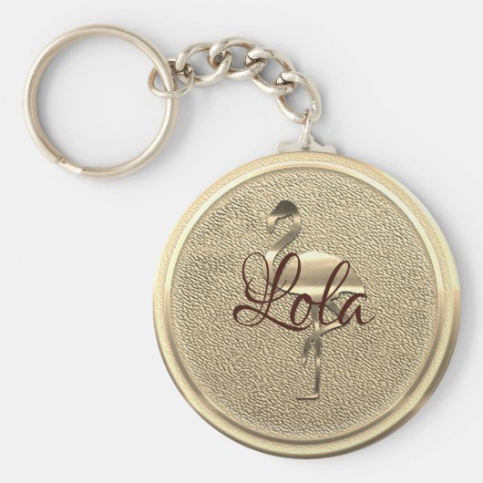 かわいい金ゴールドフラミンゴアッド文字 キーホルダー (正面)