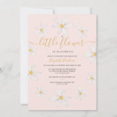 かわいい金ゴールドフラワーデイジー水色ベビーシャワー 招待状 (正面)