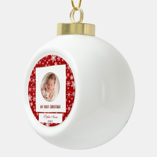 かわいい金ゴールドフレーム私の初めてのクリスマスベビー写真セラ セラミックボールオーナメント (右)