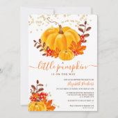 かわいい金ゴールドフローラカボチャ水カラーベビーシャワー 招待状 (正面)