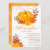 かわいい金ゴールドフローラカボチャ水カラーベビーシャワー 招待状 (正面/裏面)