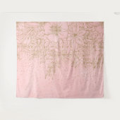 かわいい金ゴールドフローラドードル&紙吹雪ピンクデザインCa タペストリー (正面(横))