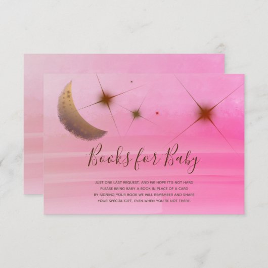 かわいい金ゴールドムーンスターピンクの赤ちゃん女の子シャワー エンクロージャーカード (正面/裏面)