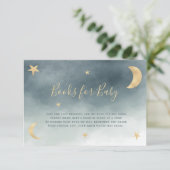 かわいい金ゴールドムーンスター青は本の赤ちゃんシャワーをもたらす エンクロージャーカード (スタンド正面)