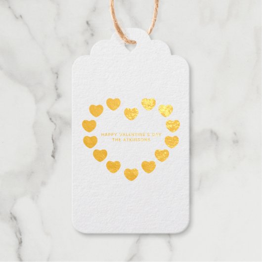 かわいい金ゴールドモダンハートカスタムバレンタインデー ギフトタグ (正面)