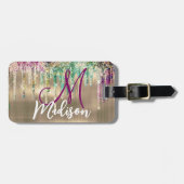 かわいい金ゴールドユニコーングリッタードリップスモノグラム ラゲッジタグ (正面横)