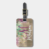 かわいい金ゴールドユニコーングリッタードリップスモノグラム ラゲッジタグ (正面縦)