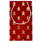 かわいい金ゴールドレッドジンジャーブレッドマンエレガントクリスマス スモールペーパーバッグ (裏面)