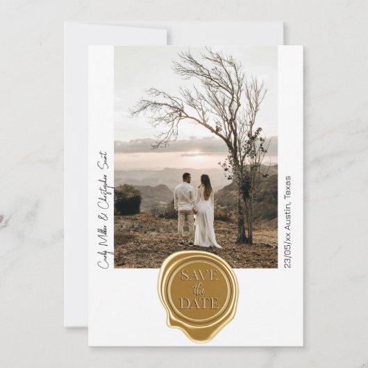 かわいい金ゴールドワックスシール写真ミニマリスト日付を保存 セーブザデート (正面)