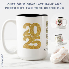 かわいい金ゴールド大学院名とフォトギフトTwo-Tone ツートーンマグカップ