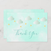 かわいい金ゴールド星緑の雲スクリプトありがとう サンキューカード (正面/裏面)