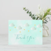 かわいい金ゴールド星緑の雲スクリプトありがとう サンキューカード (スタンド正面)