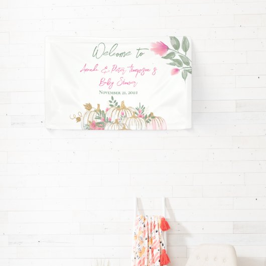 かわいい金ゴールド赤面ピンクカボチャ小さな赤ちゃんシャワー 横断幕 (インサイチュ)