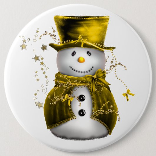 かわいい金ゴールド雪だるまクリスマスボタン 缶バッジ (正面)
