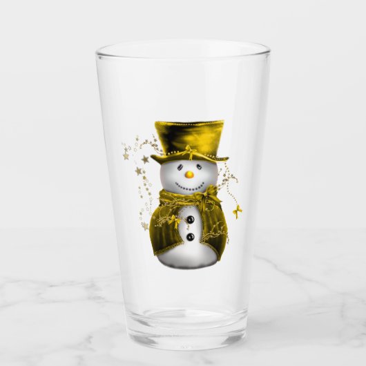 かわいい金ゴールド雪だるまクリスマス タンブラーグラス (正面)