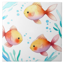 かわいい金ゴールド魚水彩海海航海の タイル