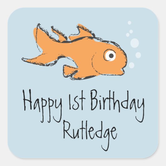 かわいい金ゴールド魚 スクエアシール (正面)