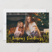 かわいい金箔の冬の葉フォトクリスマス 招待状 (正面)