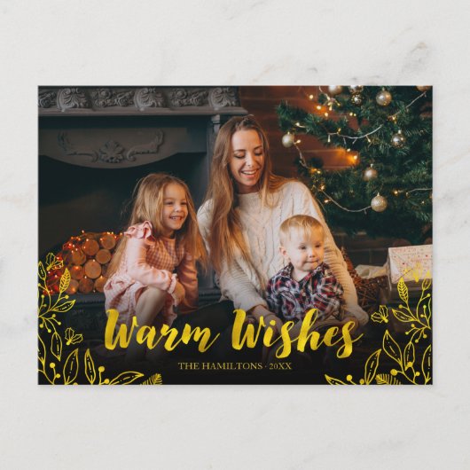 かわいい金箔の葉の暖かい願い写真クリスマス ポストカード (正面)