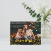 かわいい金箔の葉の暖かい願い写真クリスマス ポストカード (スタンド正面)