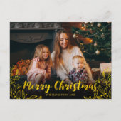 かわいい金箔の葉フォトメリークリスマス ポストカード (正面)