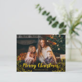 かわいい金箔の葉フォトメリークリスマス ポストカード (スタンド正面)