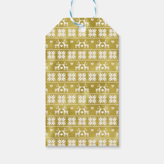 かわいい金箔トナカイと雪片 ギフトタグ (正面)