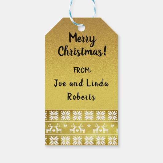 かわいい金箔トナカイと雪片 ギフトタグ (裏面)