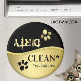 かわいい金色と黒猫の前足の清潔な汚れた食器洗浄機 マグネット