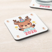 かわいい金色のトナカイ 新年 2026 コースター セット (左側)