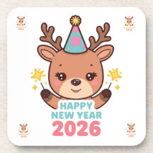 かわいい金色のトナカイ 新年 2026 コースター セット