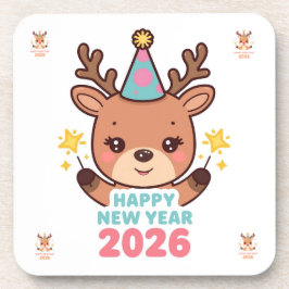 かわいい金色のトナカイ 新年 2026 コースター セット