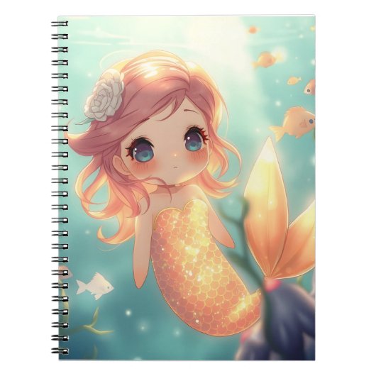 かわいい金色の人魚の水中世界 ノートブック (正面)