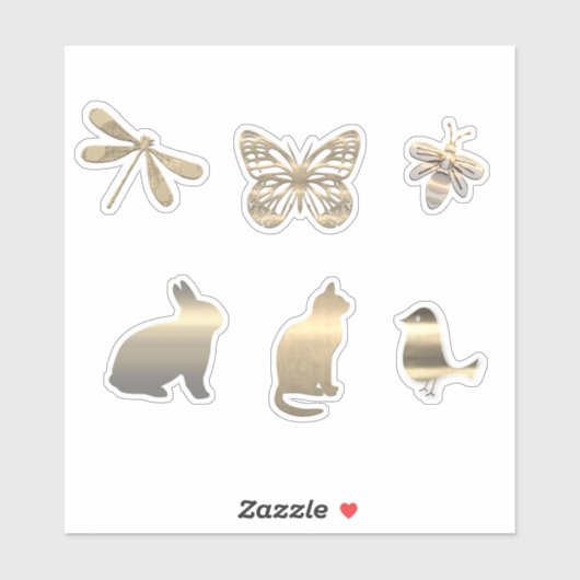 かわいい金色の動物+昆虫 シール (シート)