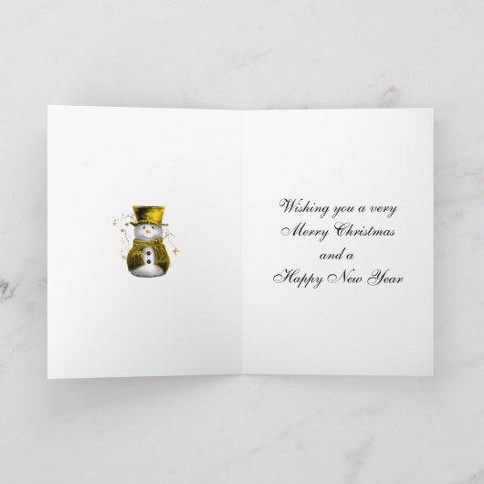 かわいい金雪だるまが赤いクリスマスに カード (内部)