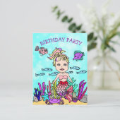 かわいい金髪の紫色の人魚の誕生日招待状 ポストカード (スタンド正面)