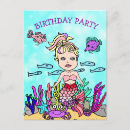 かわいい金髪の紫色の人魚の誕生日招待状 ポストカード