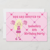 かわいい金髪チアリーダー女の子のカスタム誕生日パーティー 招待状 (正面)