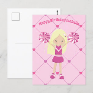 かわいい金髪チアリーダー カスタム ピンク 女の子の誕生日 ポストカード