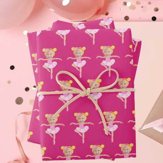かわいい金髪バレリーナの女の子のカスタム子供写真 ラッピングペーパーシート