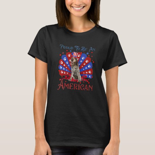 かわいい金髪ポインティンググリフォン米国国旗Ha Tシャツ (正面)