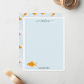 かわいい金魚が水の中を泳ぐ - オーダーメイド名前 ノートカード (正面/裏面インサイチュ)