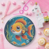 かわいい金魚が水中で気泡で泳ぐ ペーパープレート (パーティー)