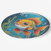 かわいい金魚が水中で気泡で泳ぐ ペーパープレート (アングル)