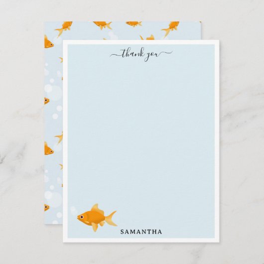 かわいい金魚が泳ぐ水中名前をカスタムする サンキューカード (正面/裏面)
