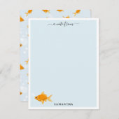 かわいい金魚が泳ぐ水中名前をカスタムする ノートカード (正面/裏面)