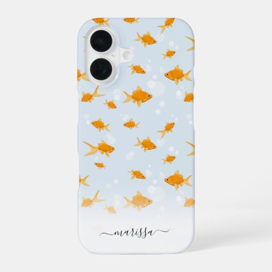 かわいい金魚が泳ぐ水本名前をカスタムする iPhone 16ケース (裏面)