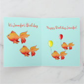 かわいい金魚とカスタム文字誕生日 カード (内部)