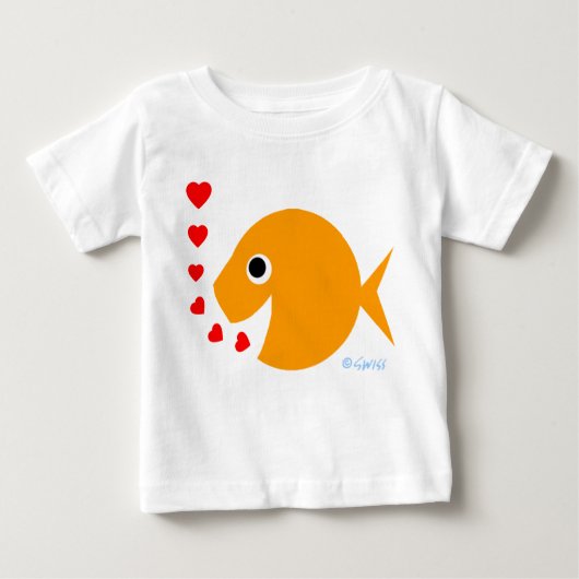 かわいい金魚のバレンタイン漫画のシャツベビー ベビーTシャツ (正面)